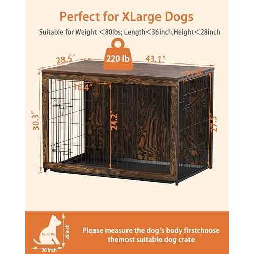 Wooden Dog Crate Furniture with Cushion and Tray L83355