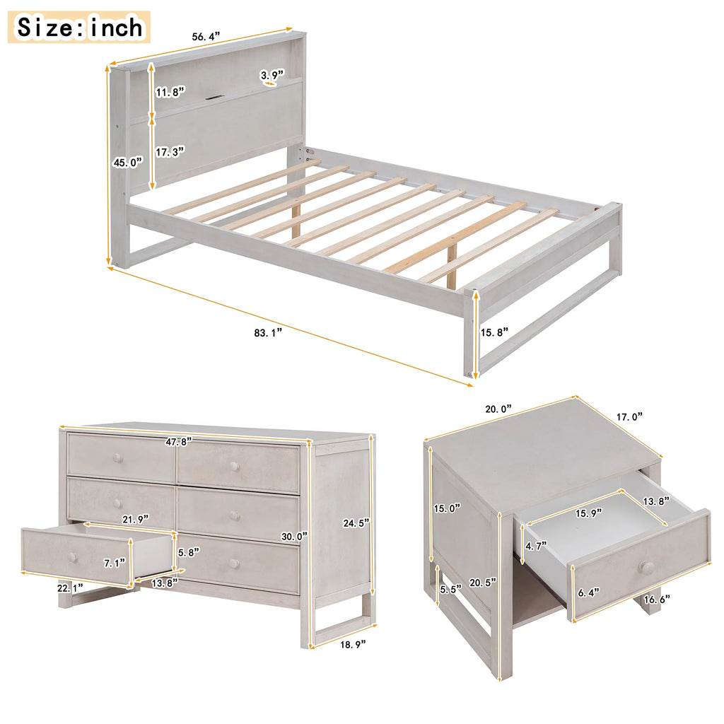 Full Size Platform Bed with Nightstand and Dresser X863