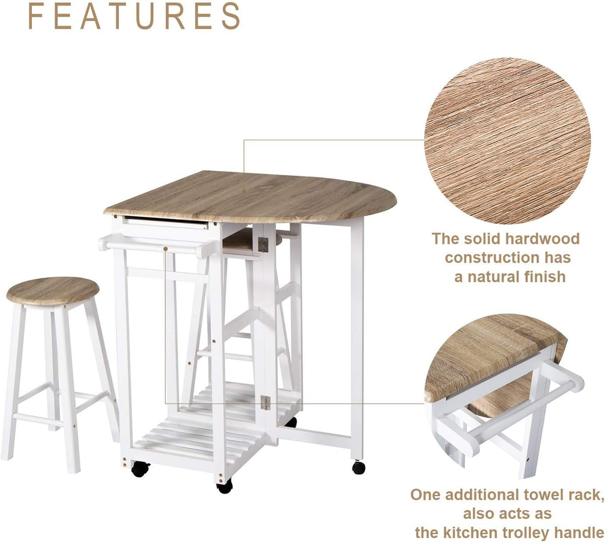 Wood Breakfast Cart with Drop Leaf 2 Drawers S44645