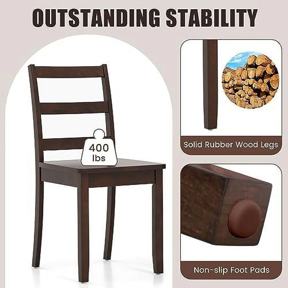 Dining Chairs Set of 2 Ladder Back Solid Rubber Wood Legs H4292
