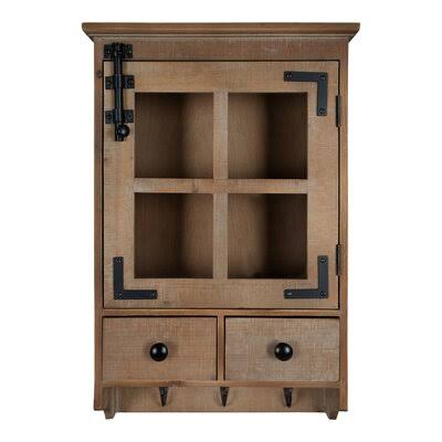 Brown Wood Wall Storage Organizer with Key Hooks H787