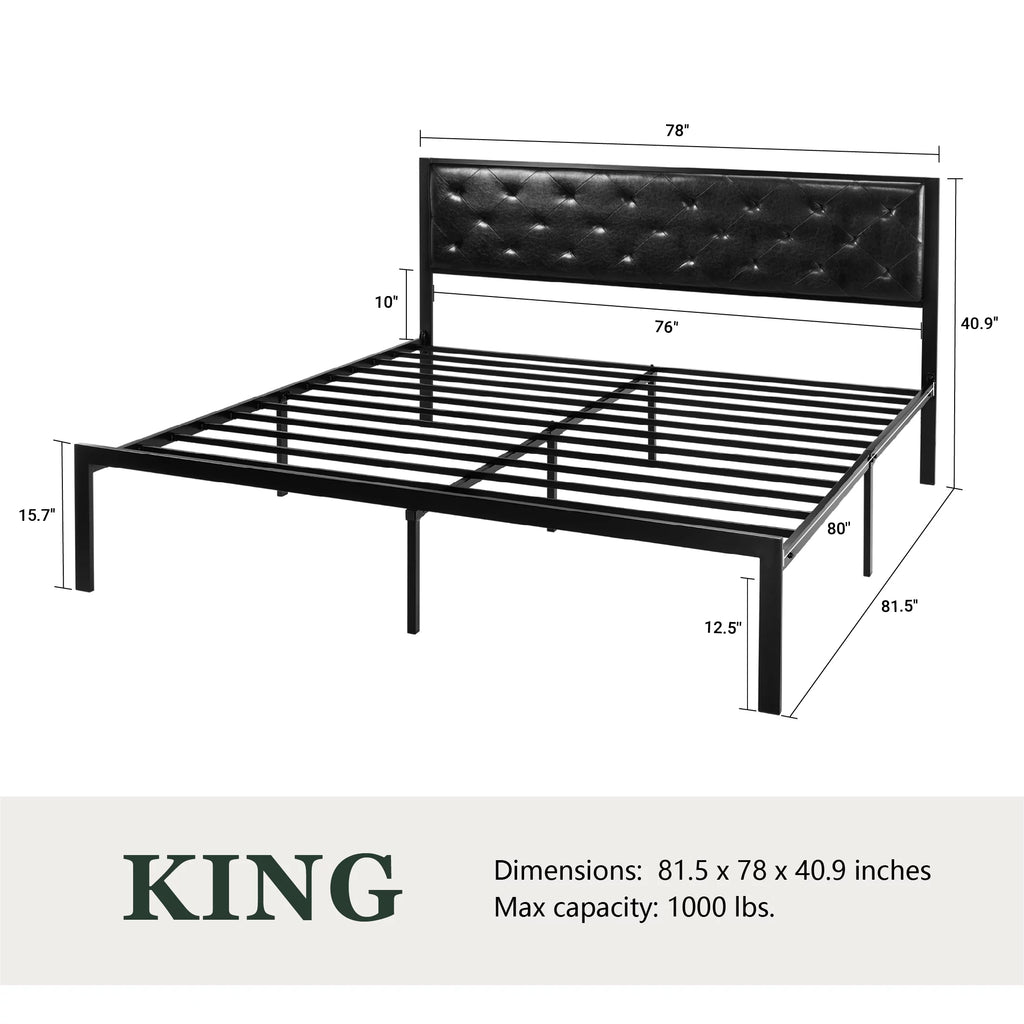 Twin Size Metal Bed Frame with Upholstered Headboard A589228