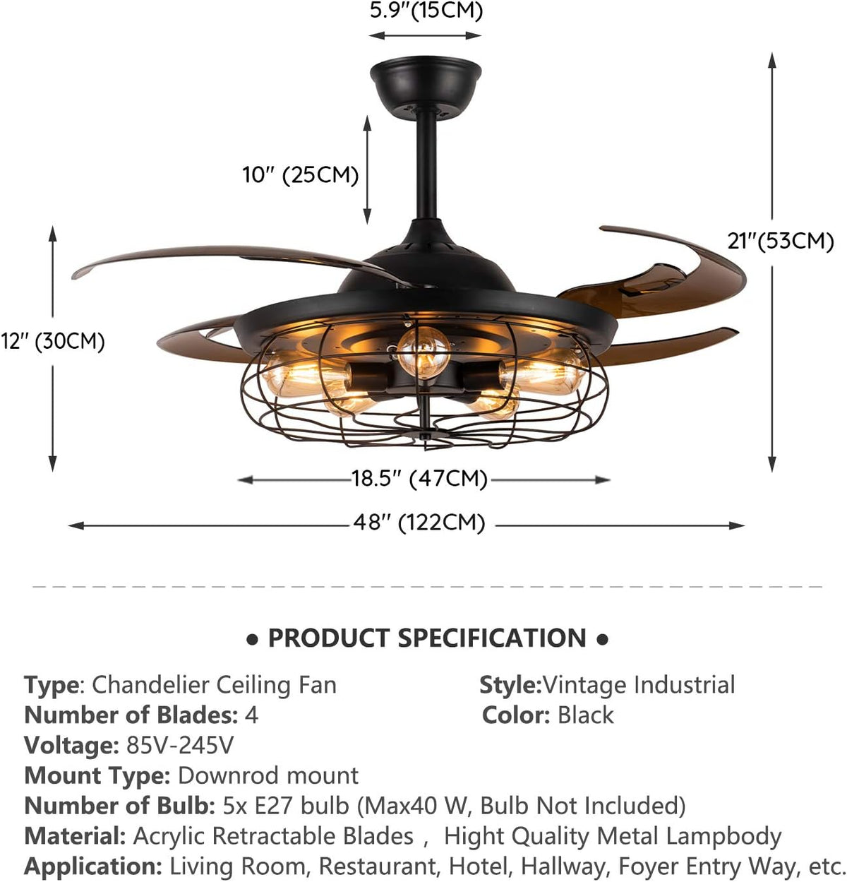 Black Reverse Ceiling Fan with Remote B947933