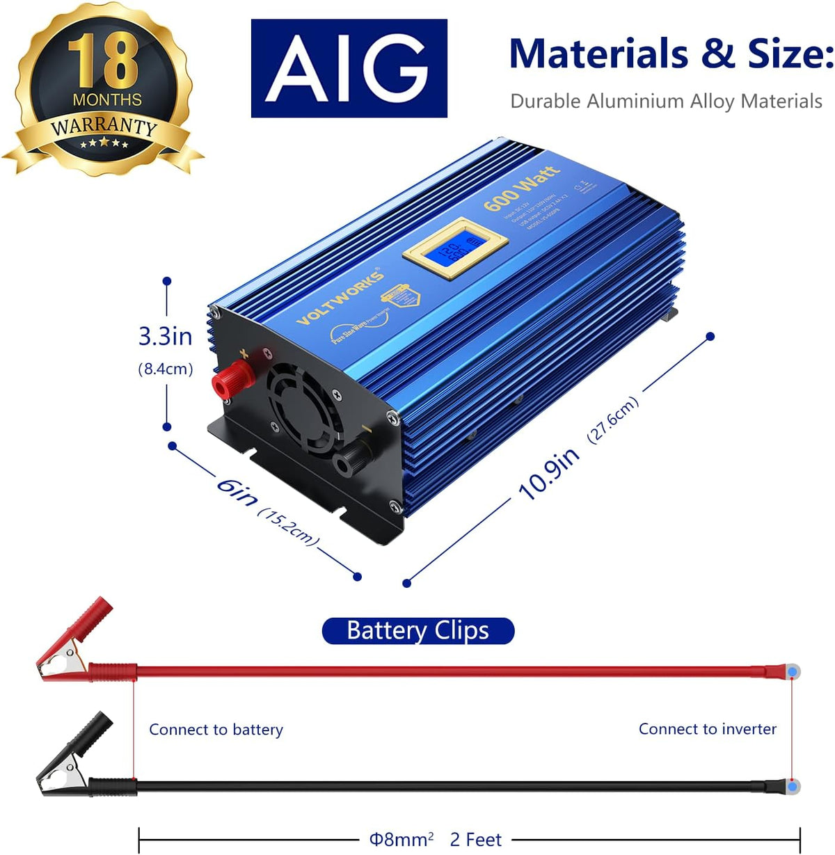 600 Watts Pure Sine Wave Power Inverter DC 12V to AC 110V 120V with USB Port & LCD Display Z263886