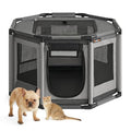 Oxford Fabric Dog Playpen, L, 44.1 x 44.1 x 24.4 Inches, PVC Pipe Frame, Breathable Mesh, Double Openings, Dove Gray and Slate Gray Q5317