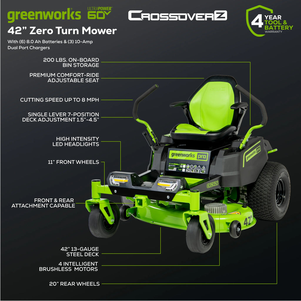60V 42" Cordless Battery Zero Turn Riding Lawn Mower with 8Ah Batteries G213937