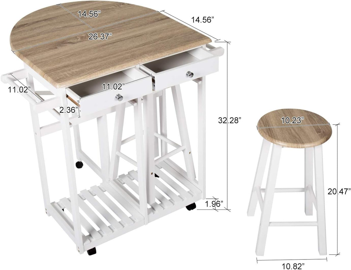 Wood Breakfast Cart with Drop Leaf 2 Drawers S44645