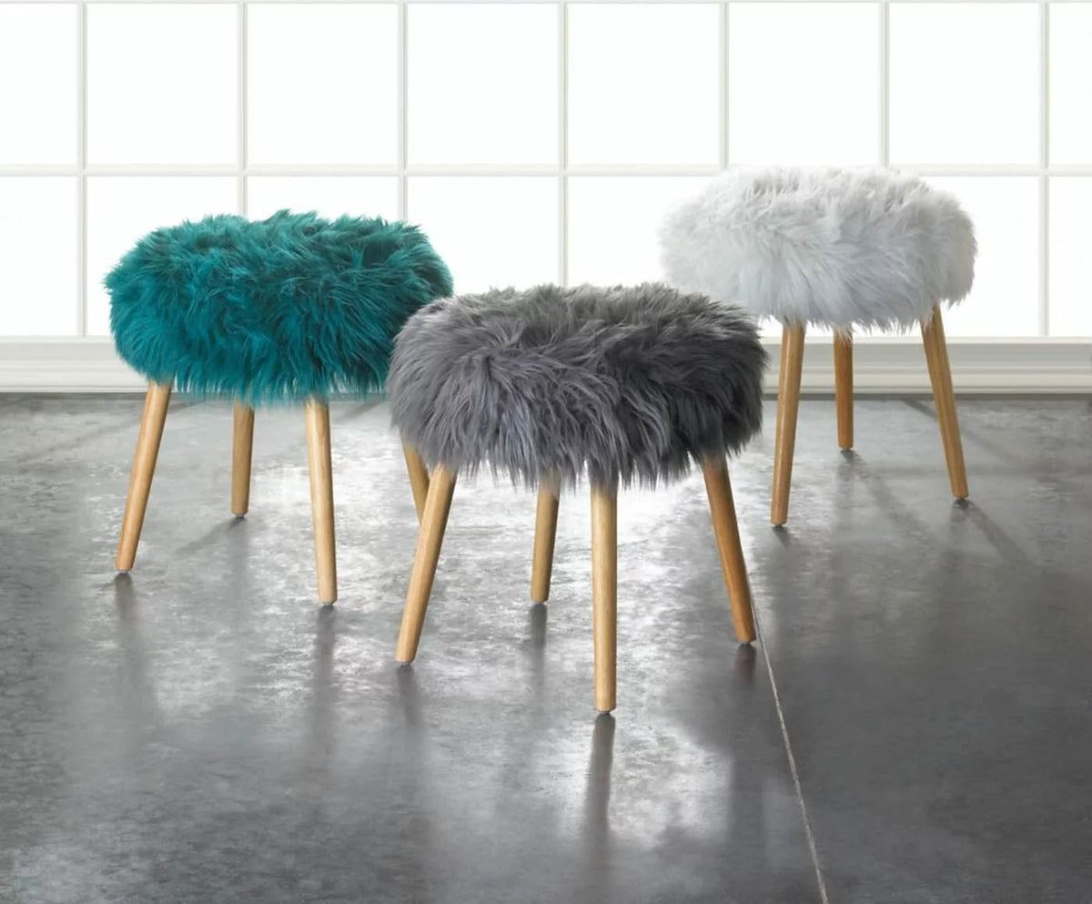 White Faux Fur Foot Stool H799149