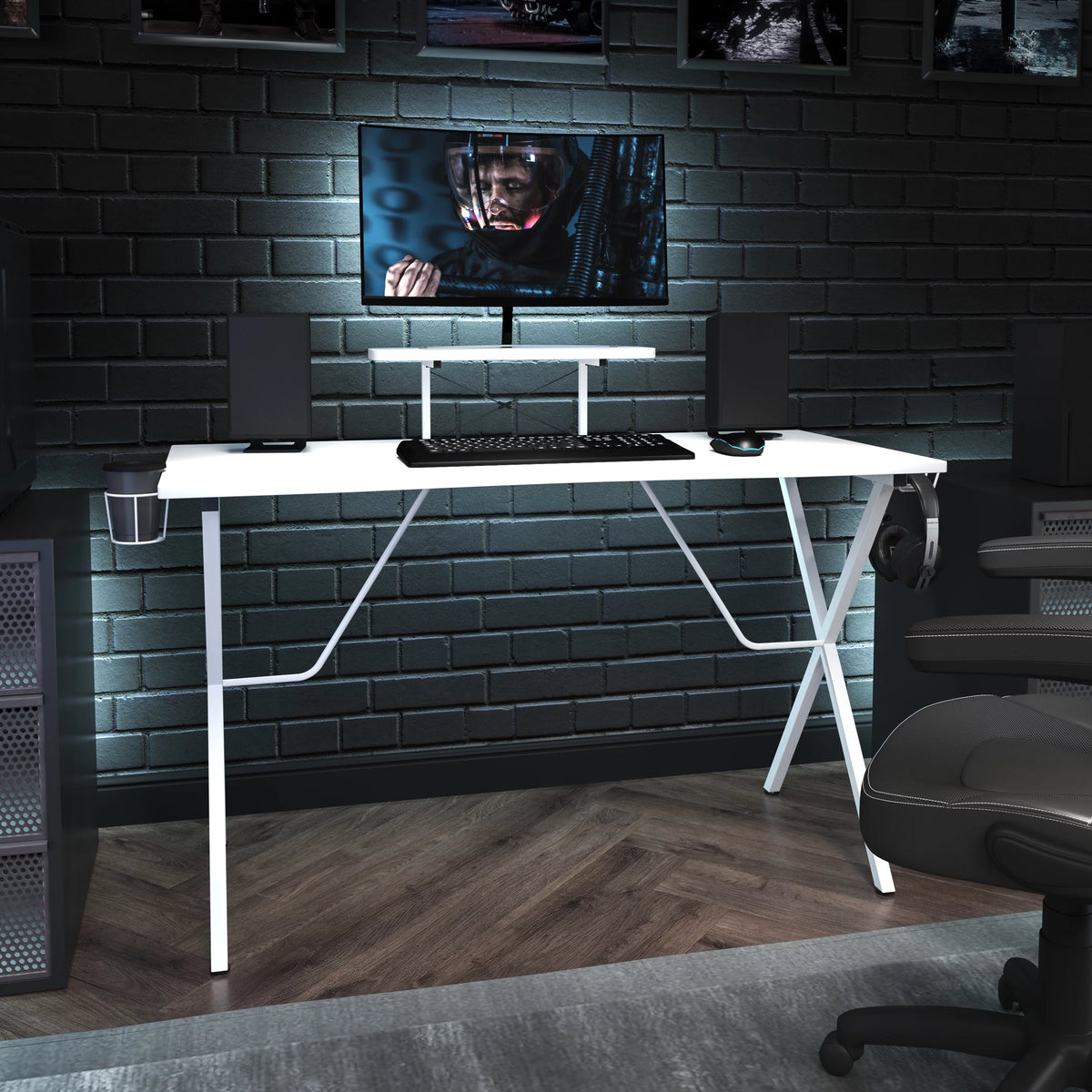 White Gaming Desk with Cup Holder K535684