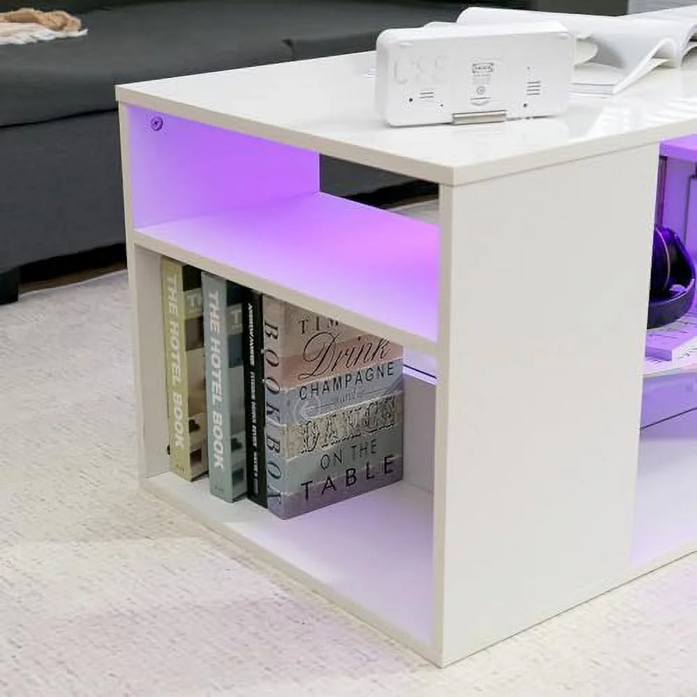 LED Coffee Table with 3 Tiers High Gloss White A876180