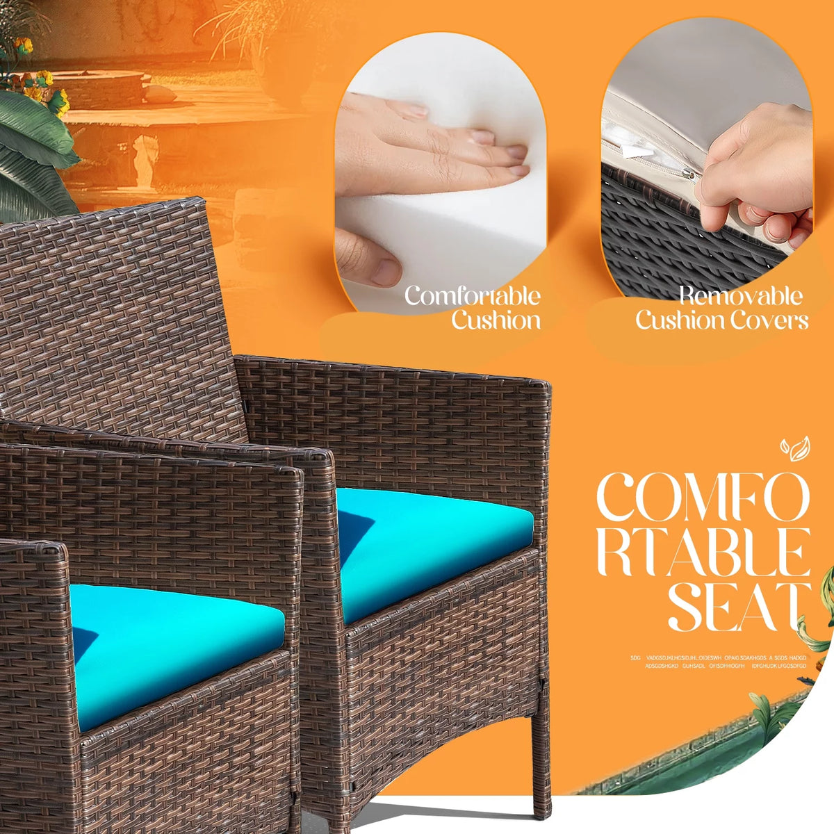 4 Piece PE Rattan Wicker Patio Table and Chairs Set with Cushions N8022