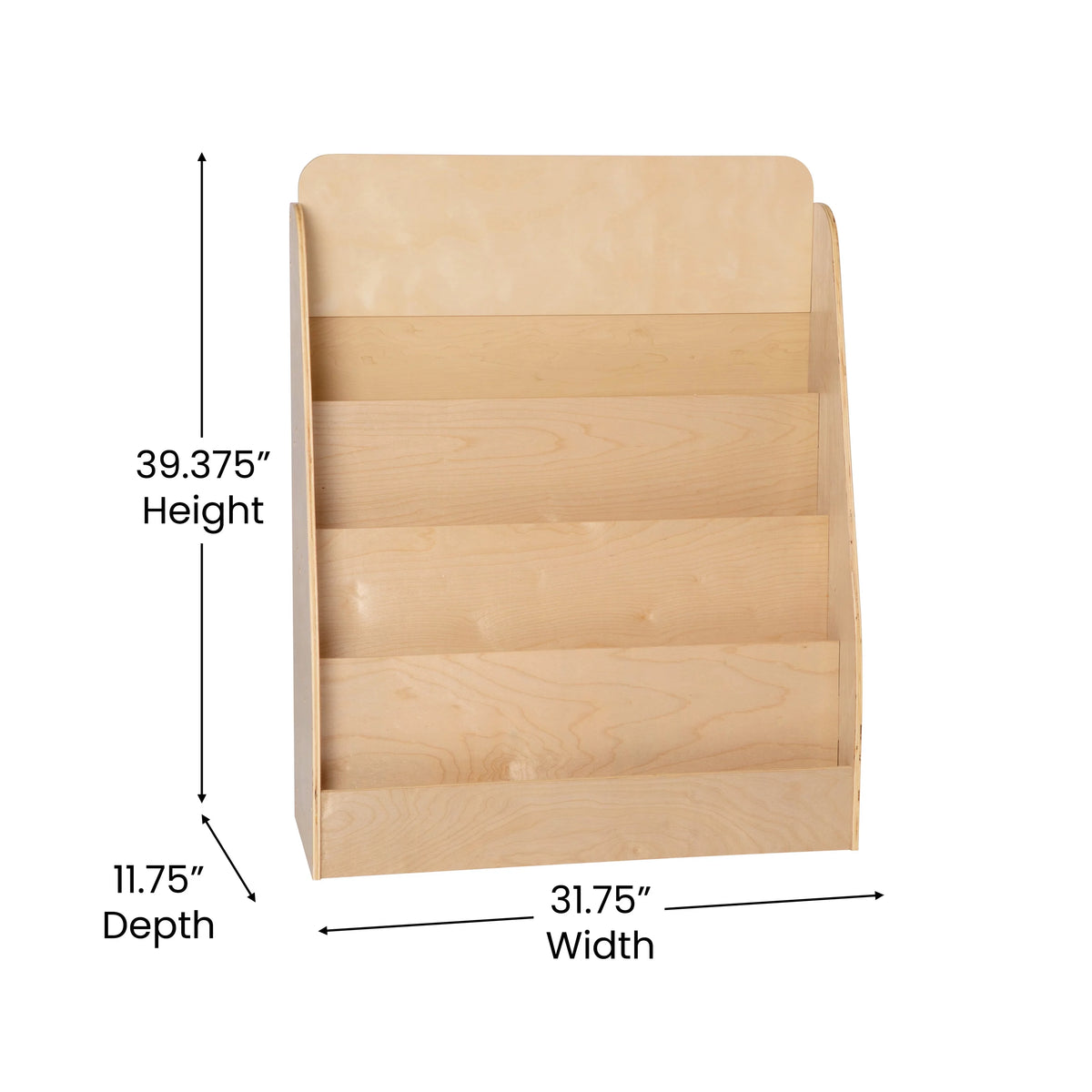 Natural Wood Book Storage Shelf with 4 Storage Slats I18216