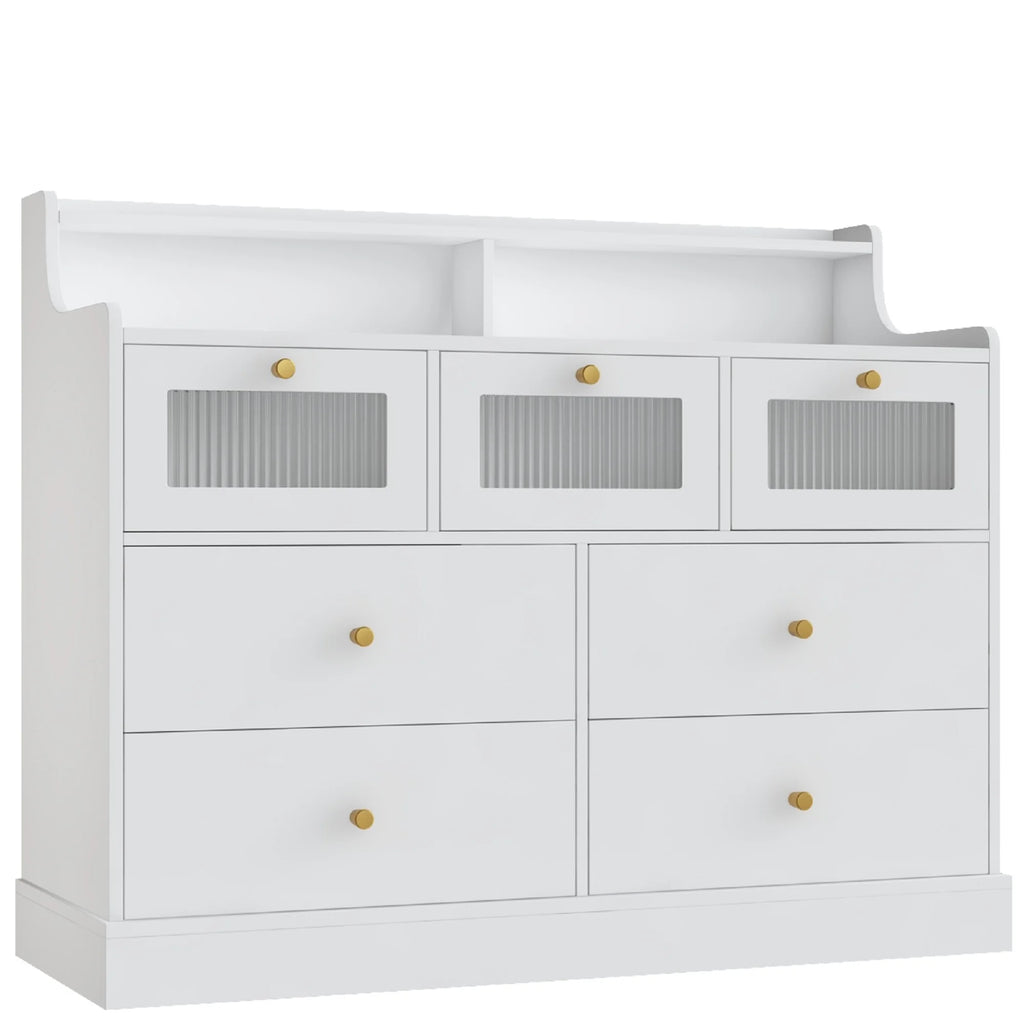 White 7 Drawer Glass Dresser R92549