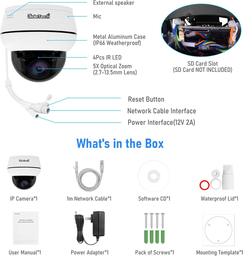 5MP PTZ POE Outdoor IP Dome Camera with 5X Optical Zoom D638868