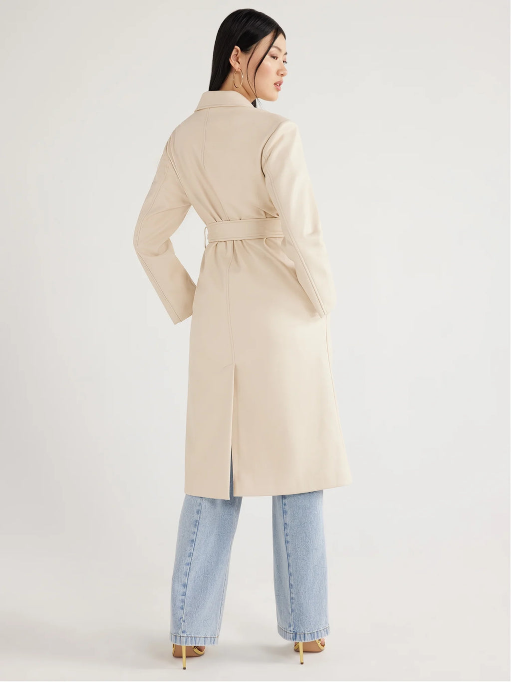 Women's Faux Leather Trench Coat V386