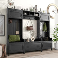 Black Hall Tree with Bench and Shoe Storage W47959