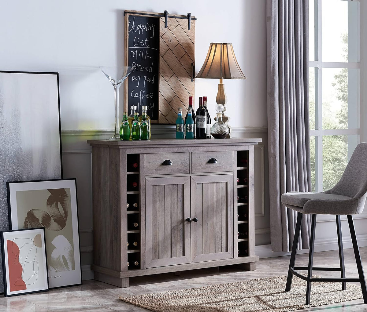 White Bar Cabinet with Stem Glass Placement L4574
