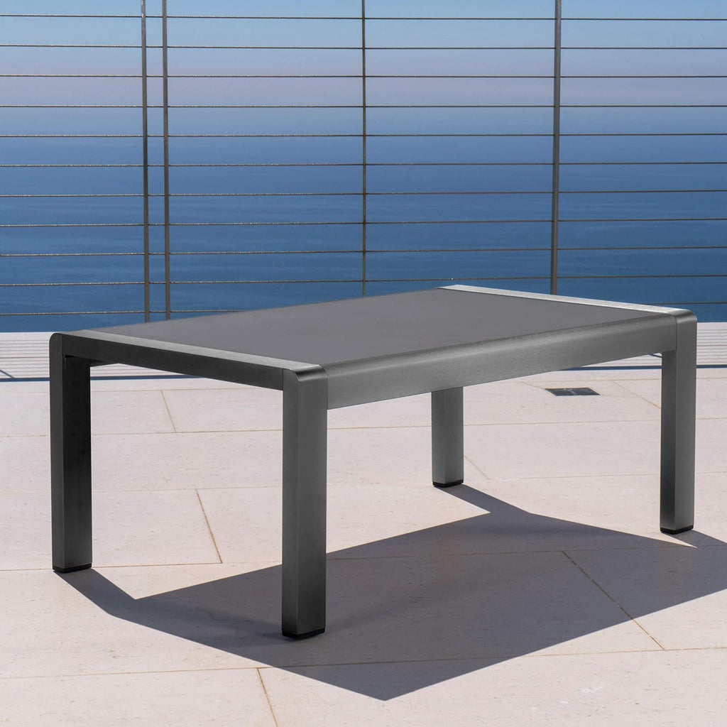 Grey Aluminum Outdoor Coffee Table with Tempered Glass Top I94452