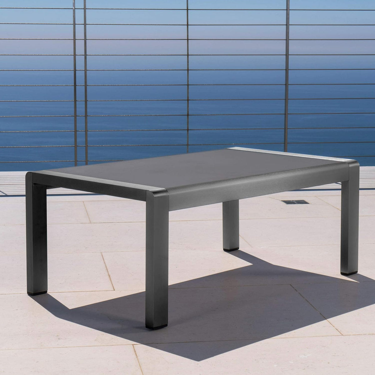 Grey Aluminum Outdoor Coffee Table with Tempered Glass Top I94452