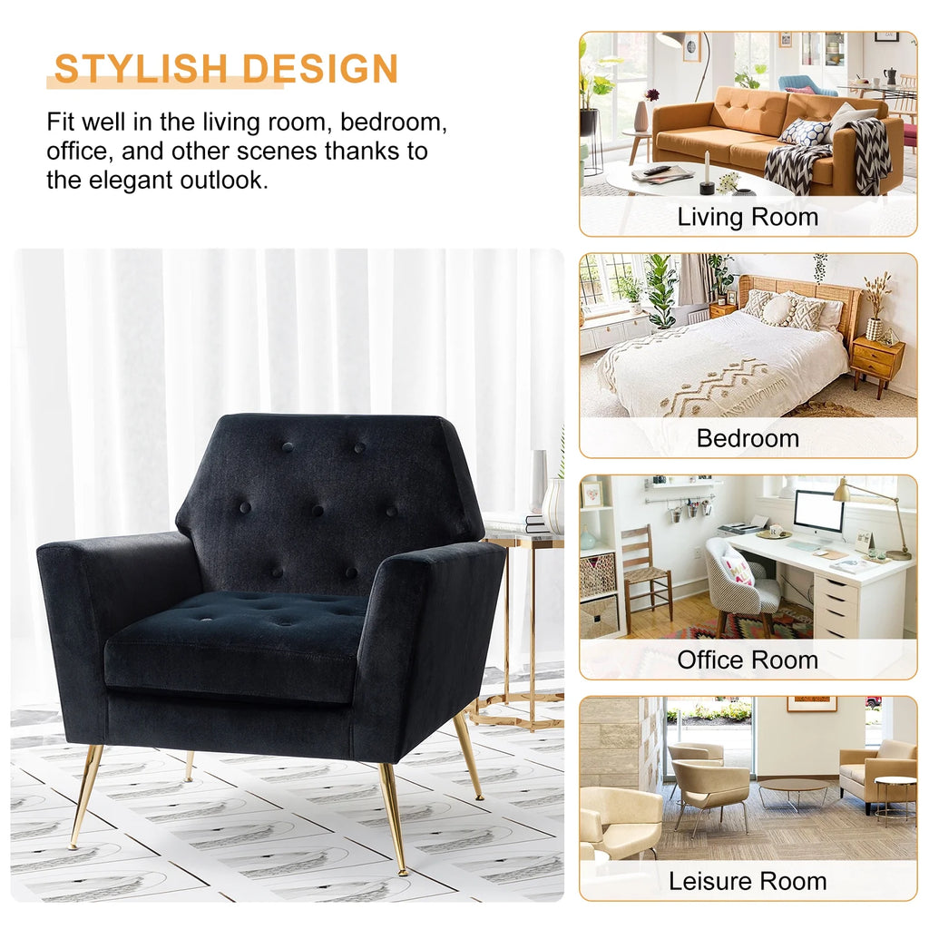 Black Velvet Upholstered Armchair Set of 2 W122