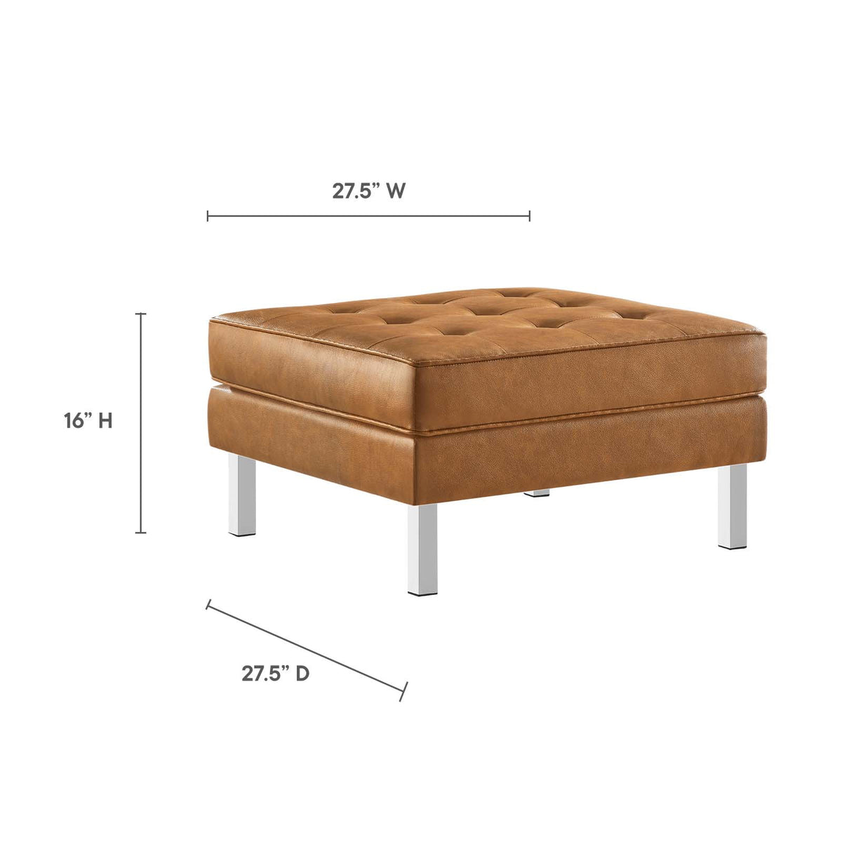 Silver Tan Tufted Vegan Leather Armchair and Ottoman Set Y34689