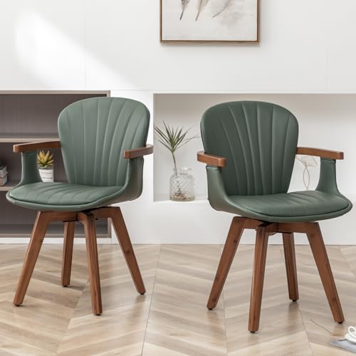 Set of 2 Gray Fabric Faux Leather Dining Chairs with Arms Y663