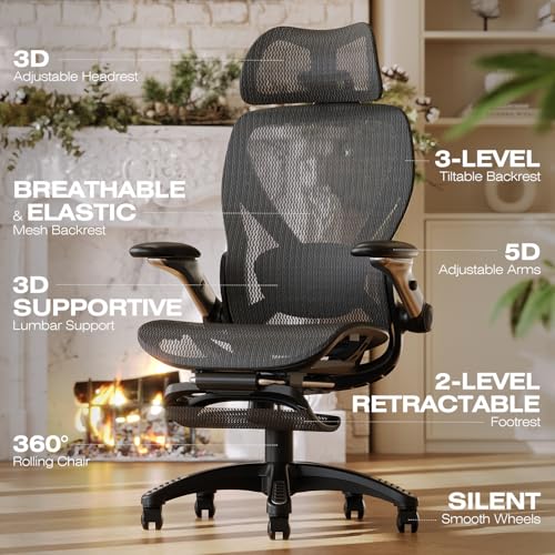 Ergonomic Office Chair with Footrest and Mesh Y455