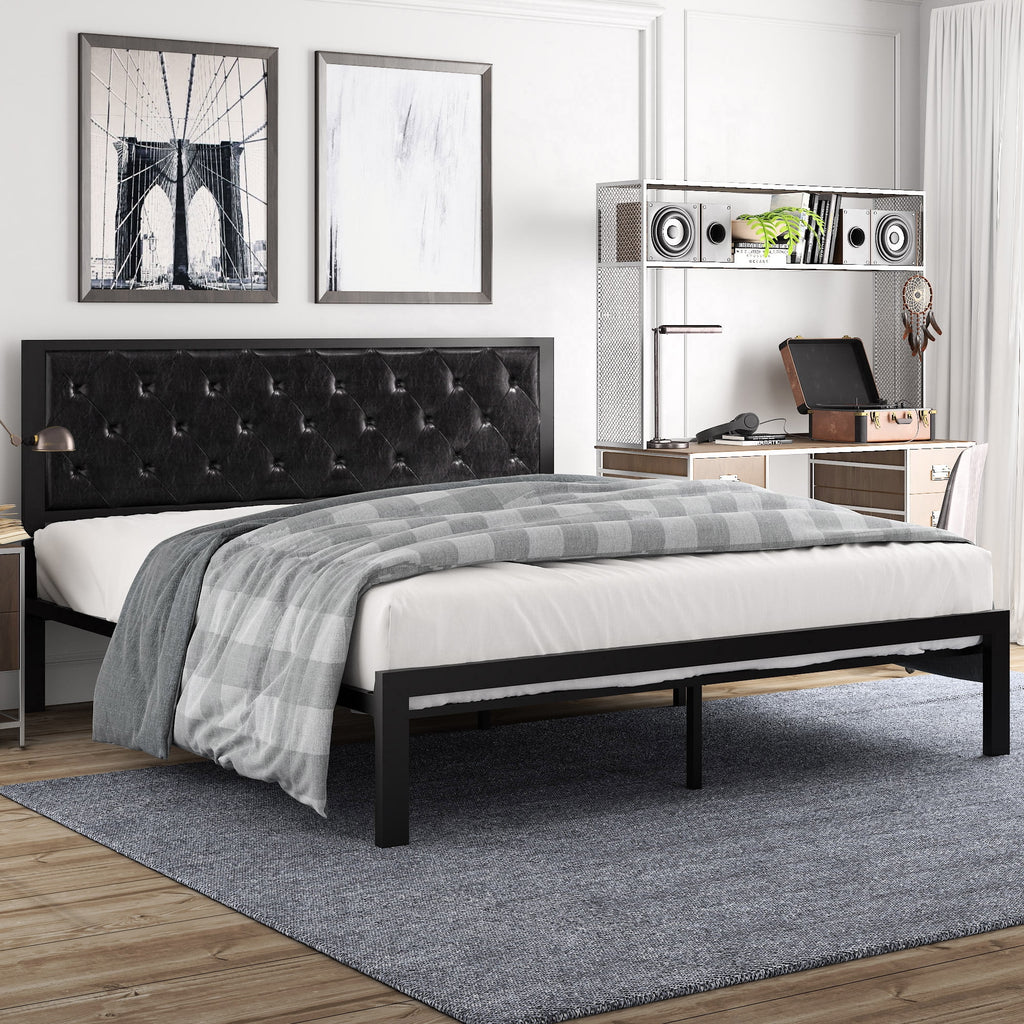 Twin Size Metal Bed Frame with Upholstered Headboard A589228