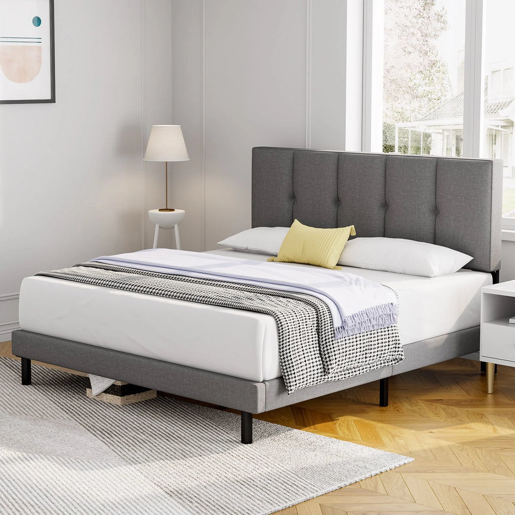 Queen Size Fabric Upholstered Platform Bed Frame E29204