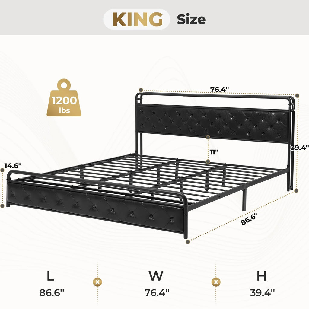 Black King Size Faux Leather Upholstered Platform Bed Frame B9888