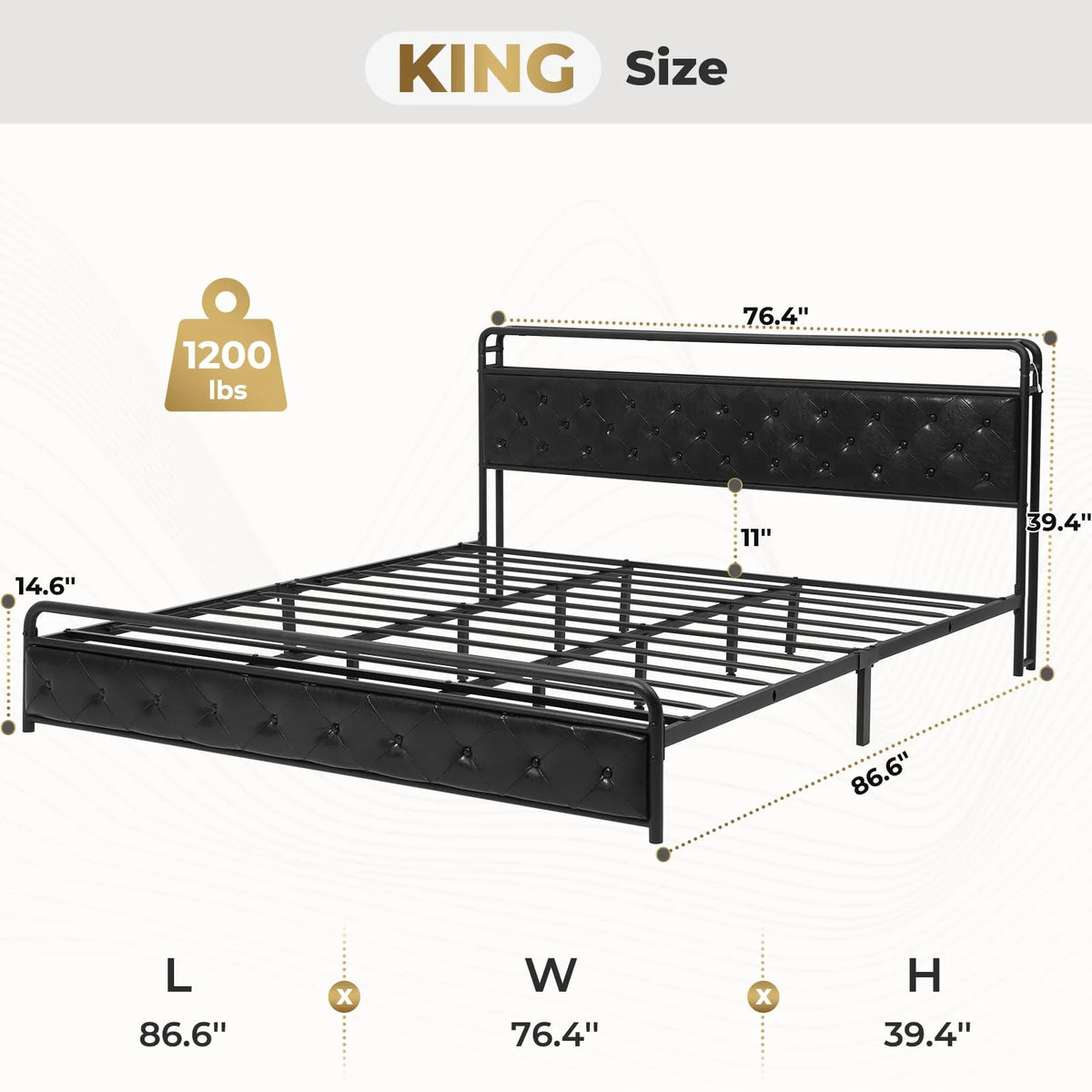Black King Size Faux Leather Upholstered Platform Bed Frame B9888