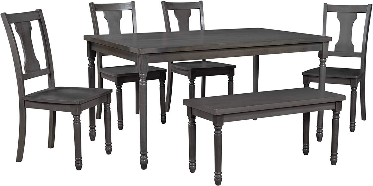 6 Piece Wooden Dining Table Set with 4 Chairs and Bench S96097