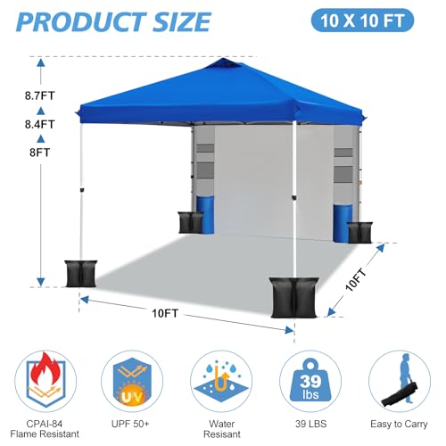 10x10 Pop Up Canopy Tent with 1 Sidewall and 6 Pockets Z59712