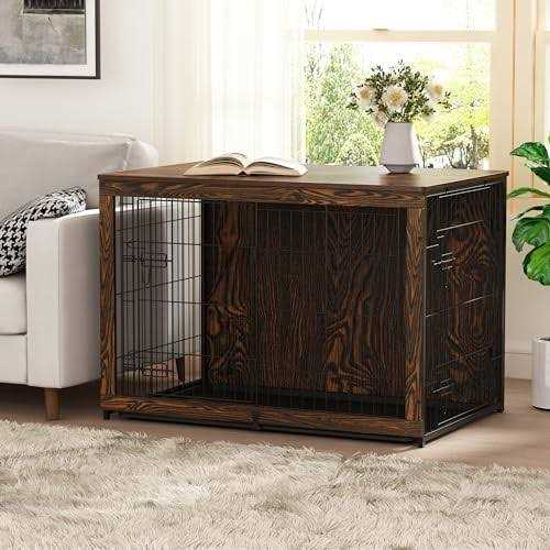 Wooden Dog Crate Furniture with Cushion and Tray L83355