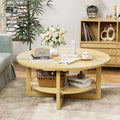 Round 2-Tier Solid Wooden Coffee Table with Shelf M292