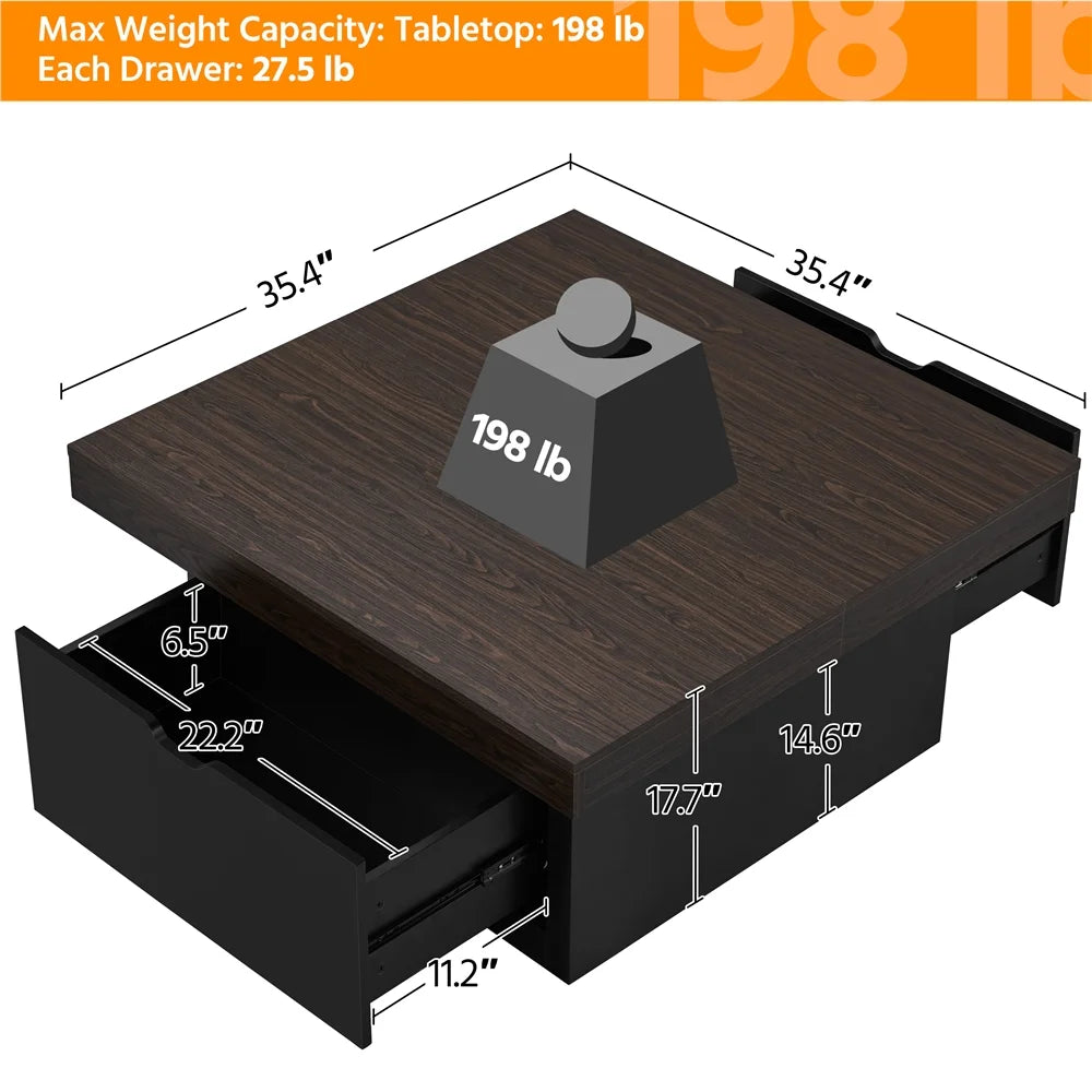 Rustic Wooden Square Coffee Table with 2 Drawers R600