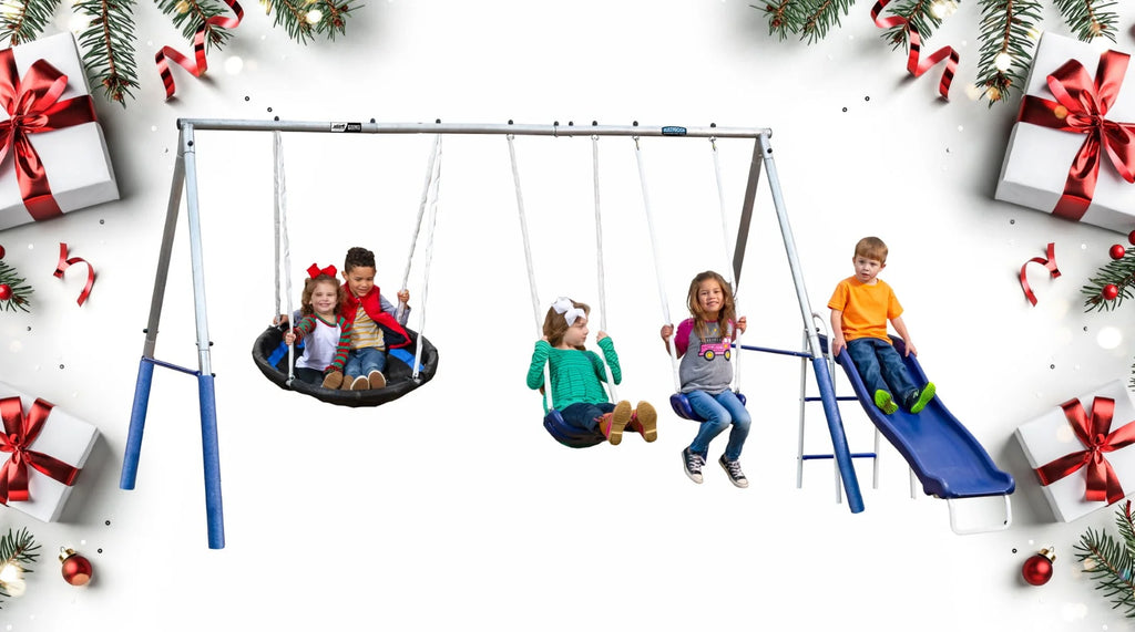 Metal Swing Set with 2 LED Swing Seats, Disc Swing, & Wave Slide Z7081