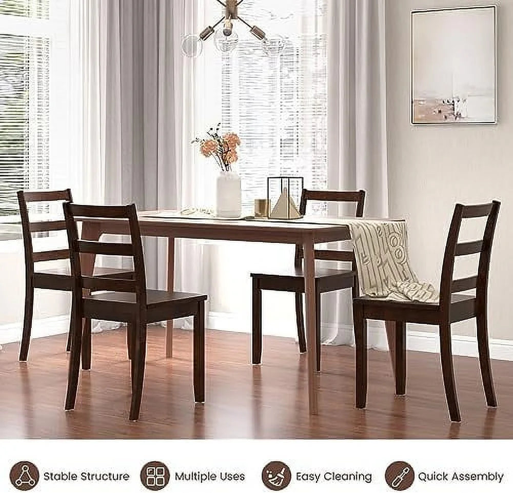 Dining Chairs Set of 2 Ladder Back Solid Rubber Wood Legs H4292