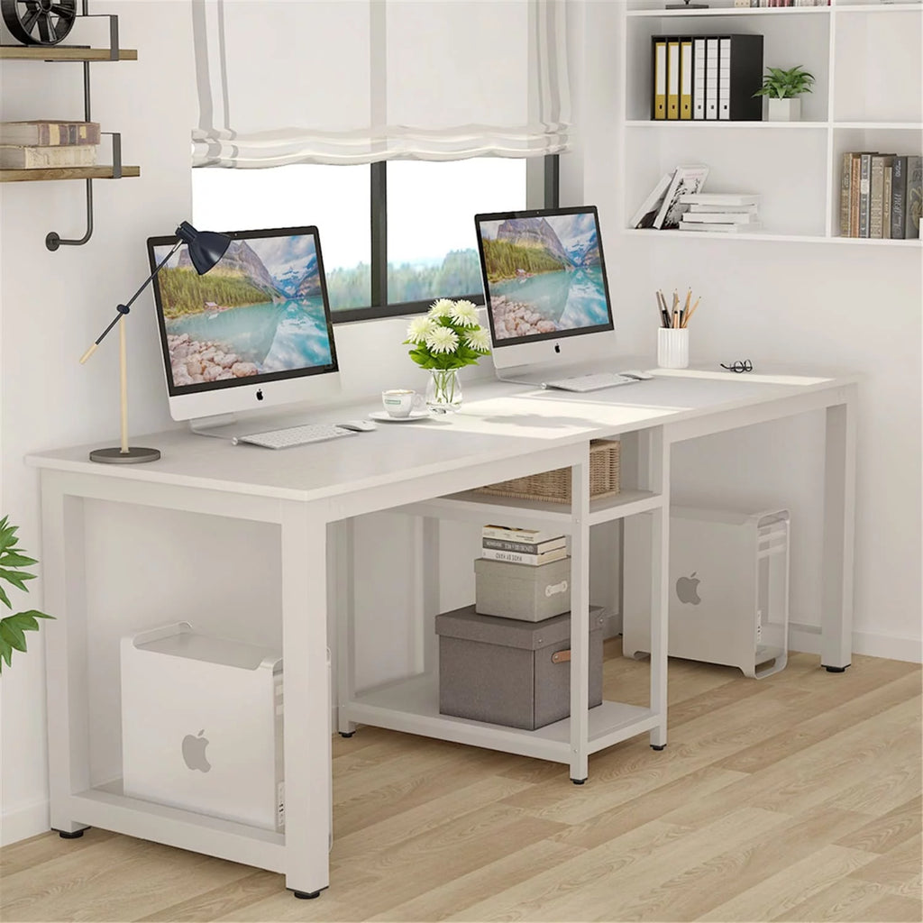 White 78 Inches Rectangle Computer Desk with Shelves G211940