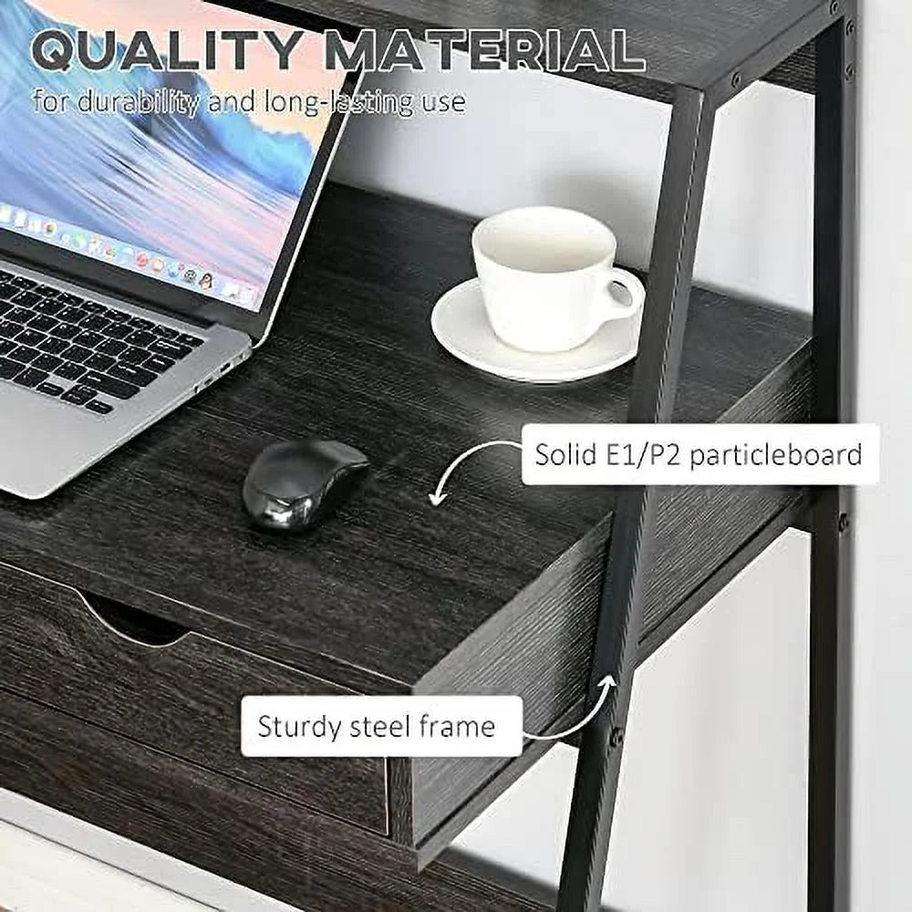 Grey Computer Desk with Drawer and Shelves S80828