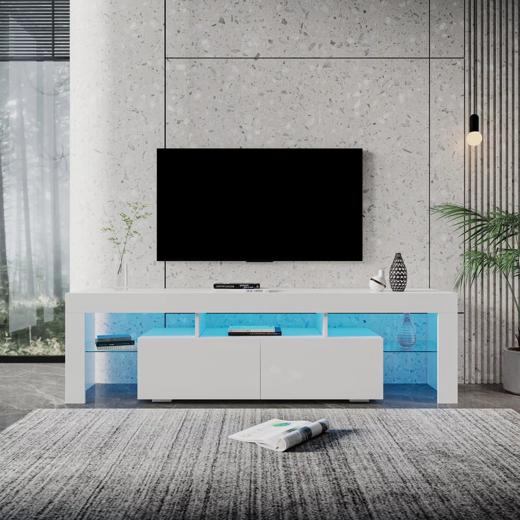 White TV Stand with LED Lights for 80 Inch O227179