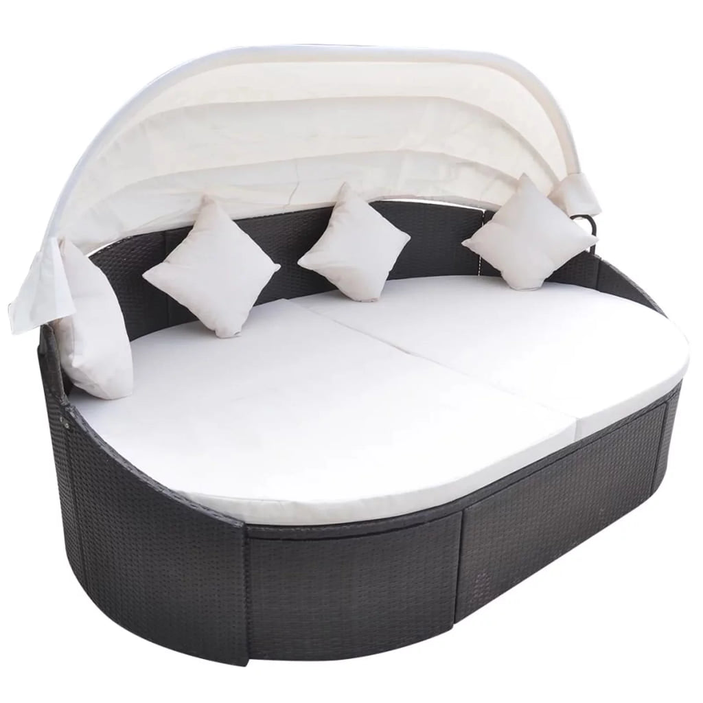 Patio Bed with Canopy Poly Rattan Brown M327