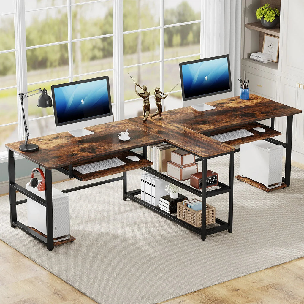 94.5" Two Person Desk with Keyboard Tray L238