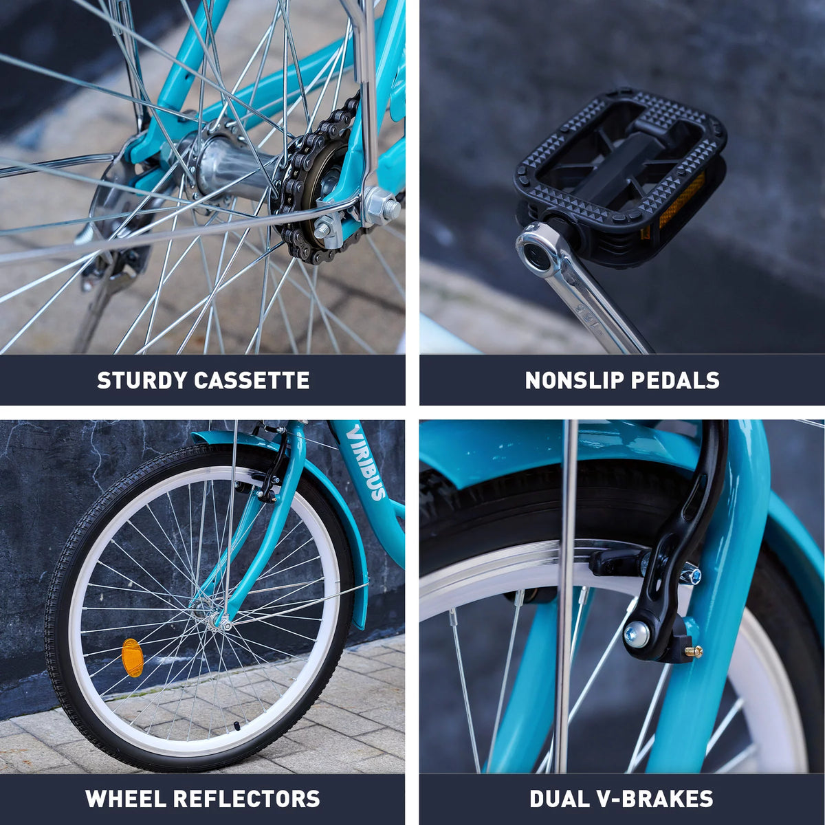26 Inch Teal Cruiser Bicycle with Basket Rack Q12694