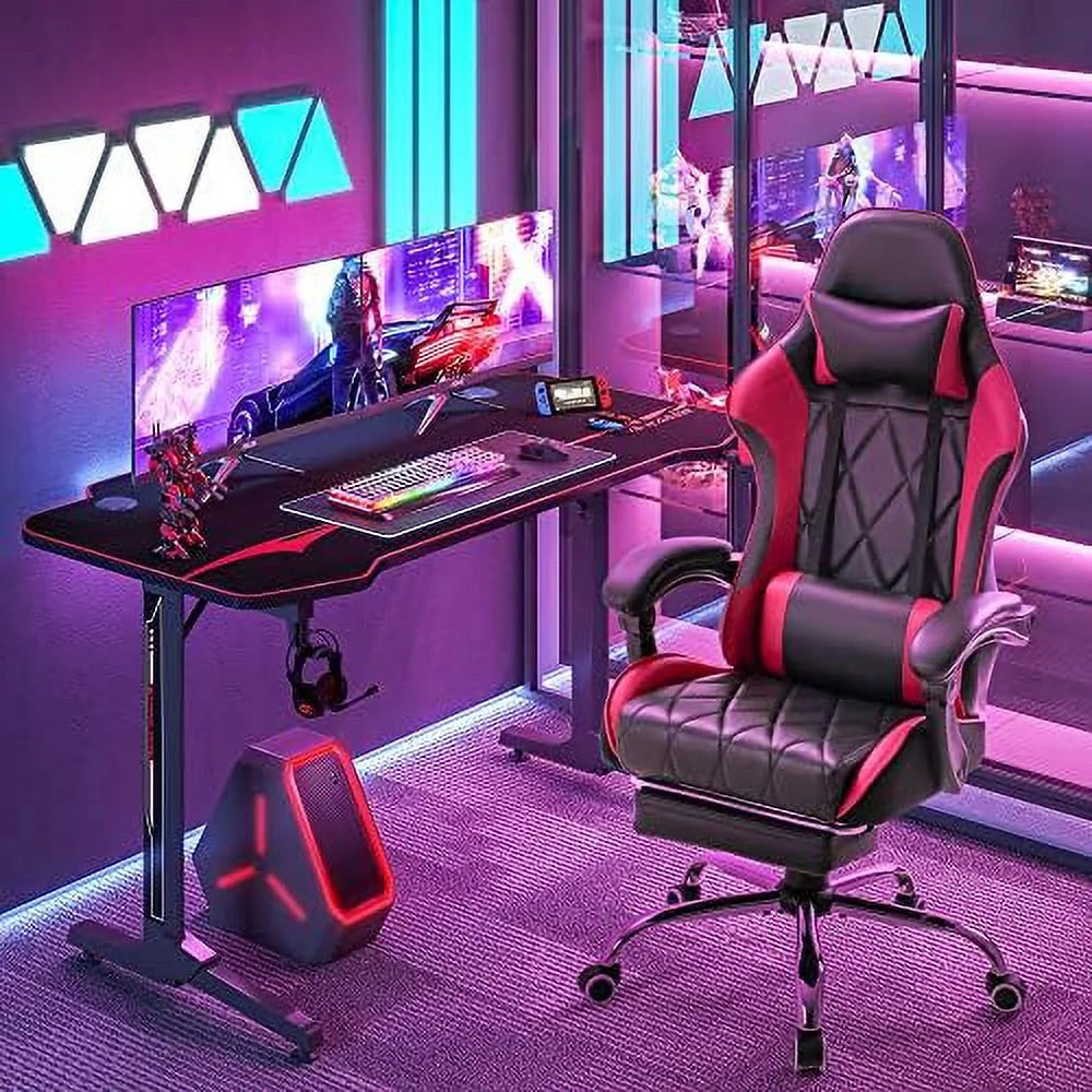 White Ergonomic Gaming Chair with Footrest and Massage Lumbar Support J333