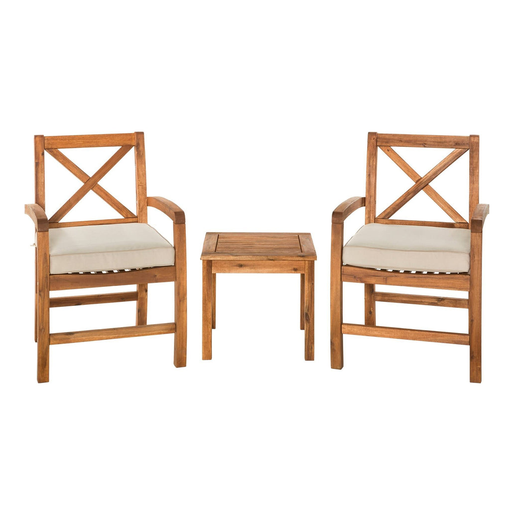 Brown 3-Piece Acacia Outdoor Chairs and Side Table Set D5084