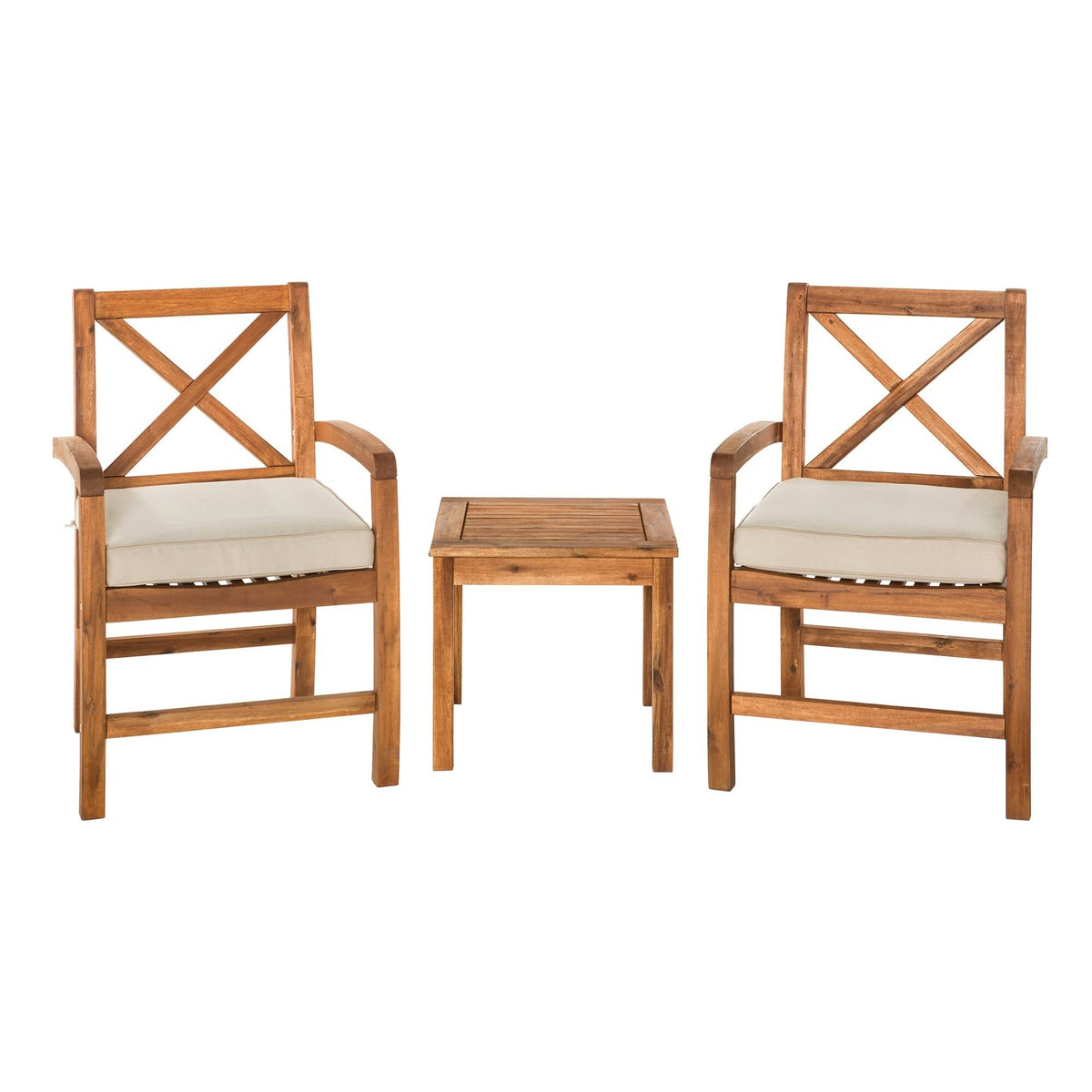 Brown 3-Piece Acacia Outdoor Chairs and Side Table Set D5084