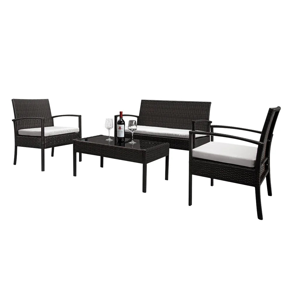 4 Pieces Brown Rattan Patio Conversation Set V539