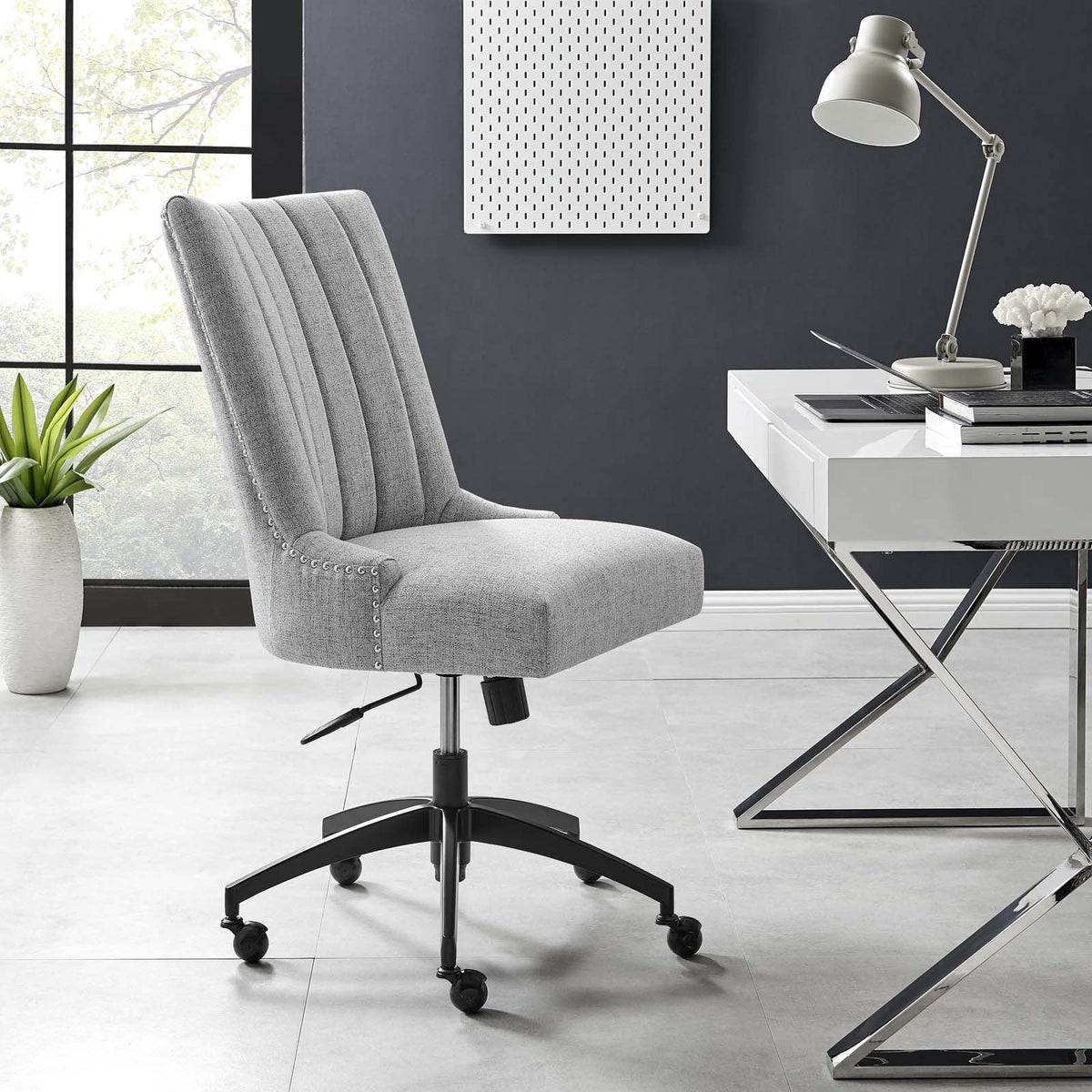 Black Light Gray Tufted Fabric Office Chair F677