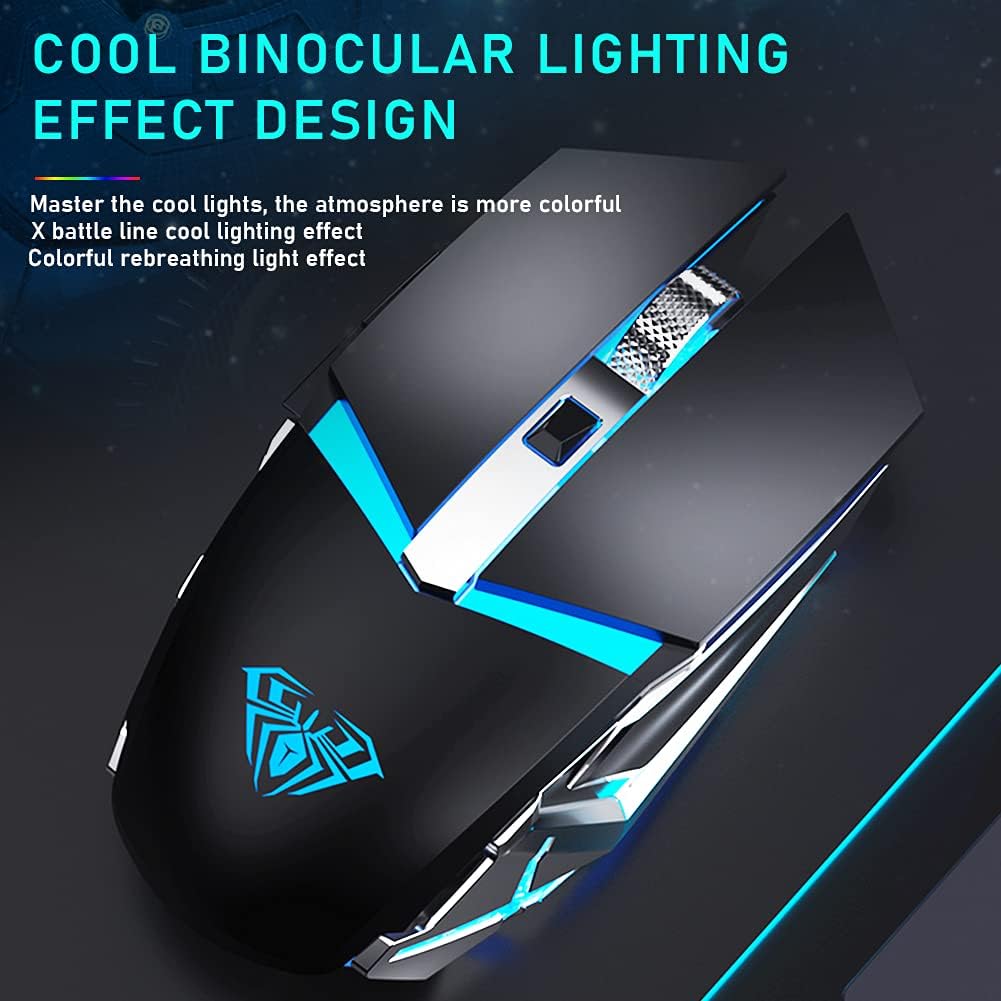LED Wireless Gaming Mouse, 2.4G Rechargeable Ergonomic Optical, Black Pack of 2 P508514